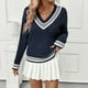 thumbnail image 1 of Sudadera con capucha de buceo,Suéter holgado de manga larga con cuello en V y estampado floral para mujer, top informal de poliéster, ropa para estar en casa, sopatenor, 1 of 8