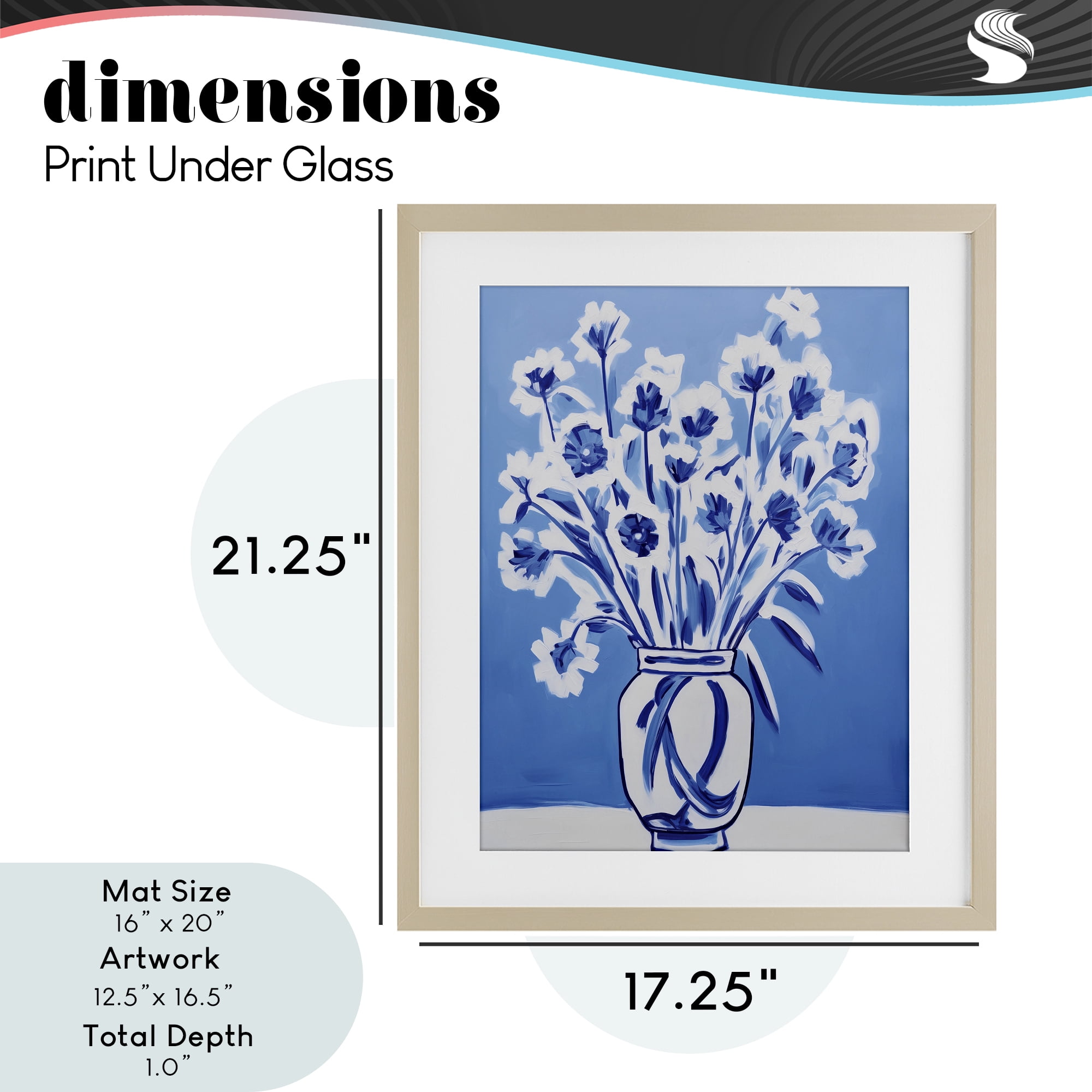 Blue & White Contrast Flowers Birch Framed Print Under Glass, design by Lettered and Lined