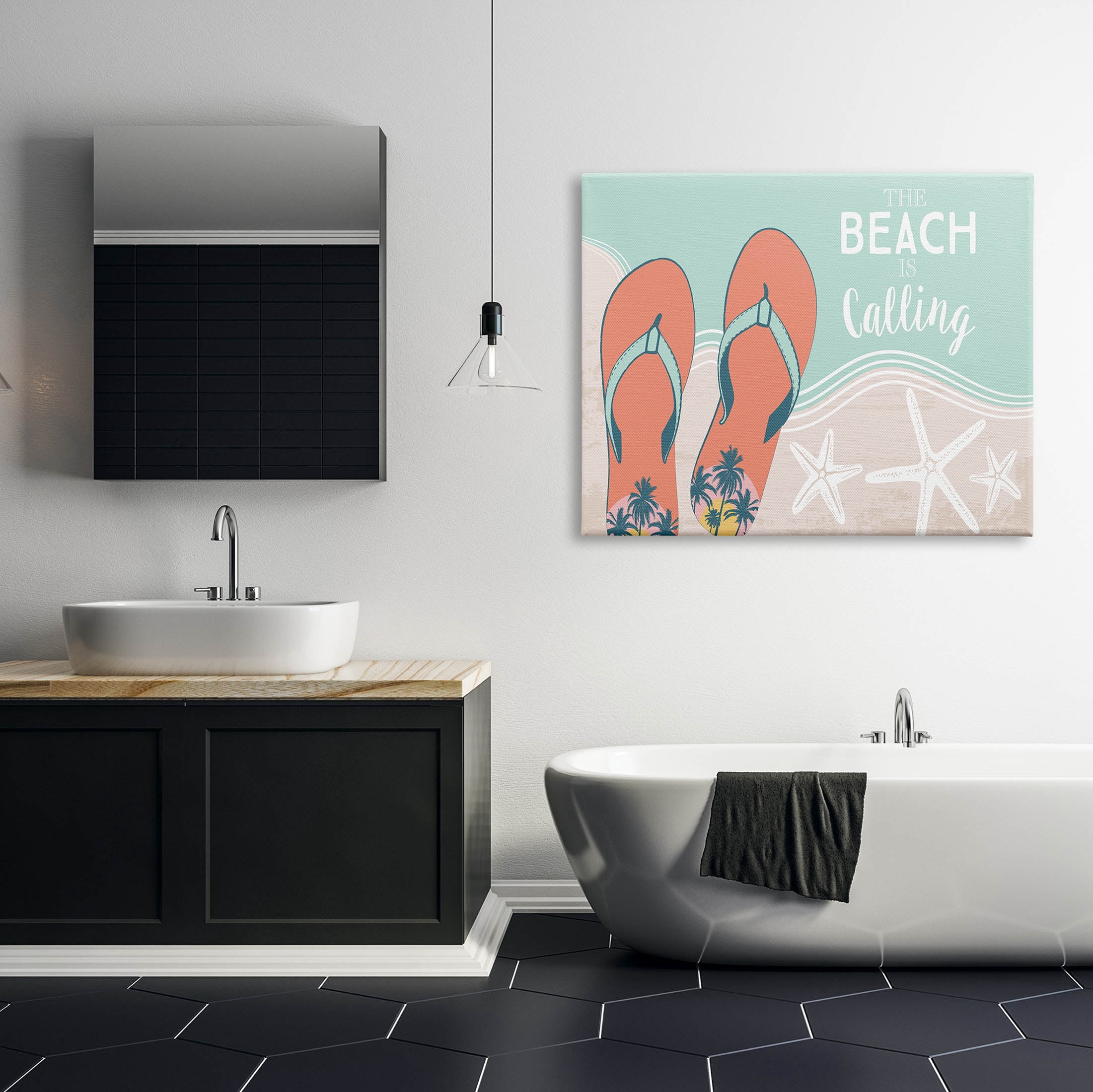 Stupell Industries Beach Is Calling Flip Flops Shore Graphic Art Gallery Wrapped Canvas Print Wall Art, Design by Arrolynn Weiderhold