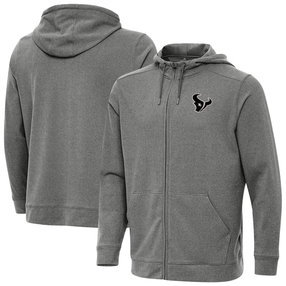 Men's Antigua Heather Black Houston Texans Effortless Full-Zip Hoodie Jacket