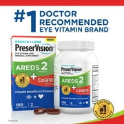 PreserVision AREDS 2 Eye Vitamins with CoQ10 for Heart Health, Lutein, Zeaxanthin, Vitamin C & E, Zinc, Copper, 100 Softgels