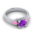 thumbnail image 3 of Diamond-Capitals 2.50 Carat Round Cut Amethyst & Pink Sapphire Gemstone Fancy Three Stone Engagement Ring for Girls 14K White Gold Size 6, 3 of 8