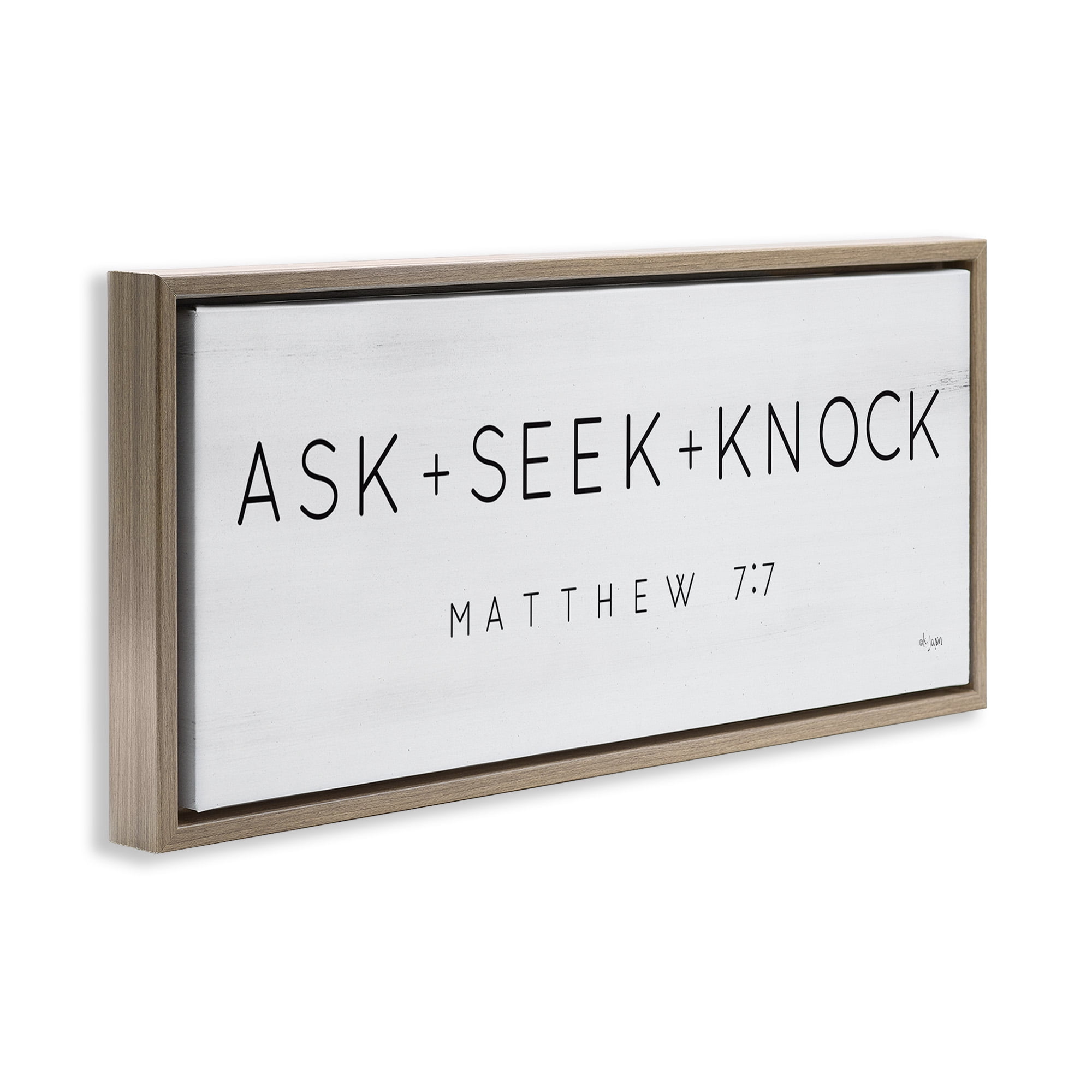 Stupell Industries Ask Seek Knock Minimal Scripture Religious Painting Brown Floater Framed Canvas Art Print Wall Art, 31 x 14