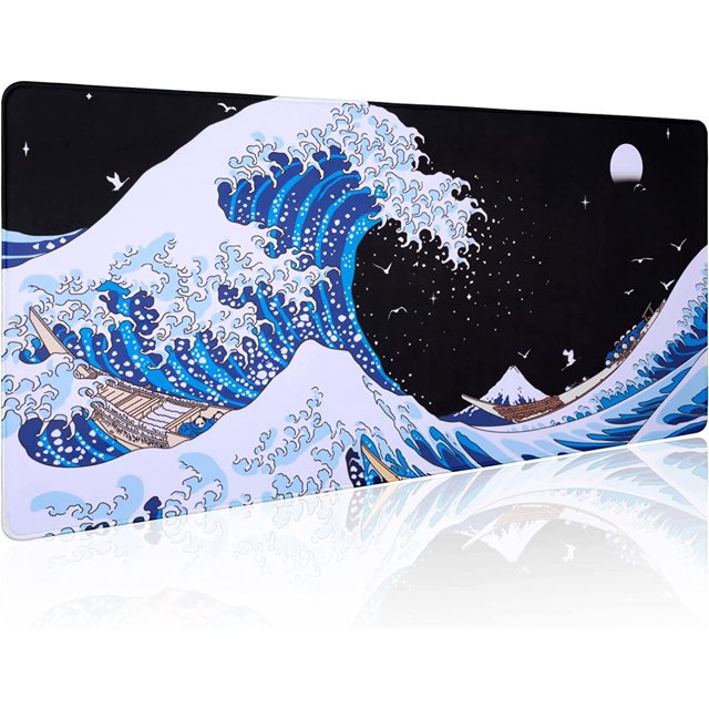 Sea Wave Japanese Art Mouse Pad Gaming XXL Full Desk Mat Extra Large Long Extended Mousepad Big Pads Table Keyboard Mat for Office Home Game 35.4 X 15.7 Inches