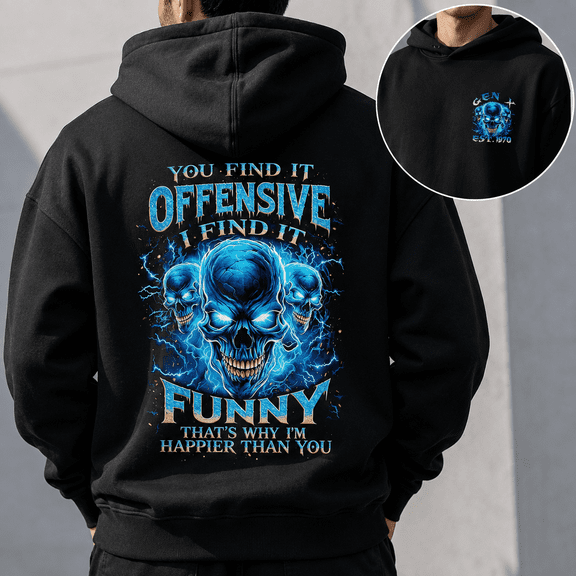 Custom Year Generation X 1965-1980 You Find It Offensive I Find It Funny Blue Skull Hoodie Sarcastic Gift