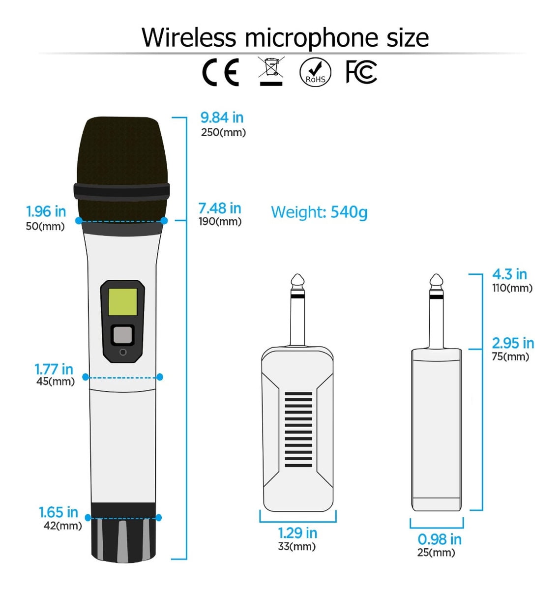 Wireless Microphone, Bietrun UHF Metal Dual Handheld Cordless Dynamic Mic System with Rechargeable Receiver, 1/4‘’Output, for Karaoke, Church, Speech, Wedding, Party Singing(160 ft Range)