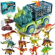 Jetcloudlive Large Dinosaur Toy Transport Truck Cartoon with 15 Mini Dinosaurs Reusable Educational Kids, Child