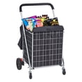 thumbnail image 1 of SKYSHALO Chariot de Courses Pliant, Capacité de Charge Max 200 lbs, Chariot Utilitaire d'Épicerie avec Roues Pivotantes et Sac, Panier à Linge Pliable Robuste Compact Léger Pliable, Argent, 1 of 9