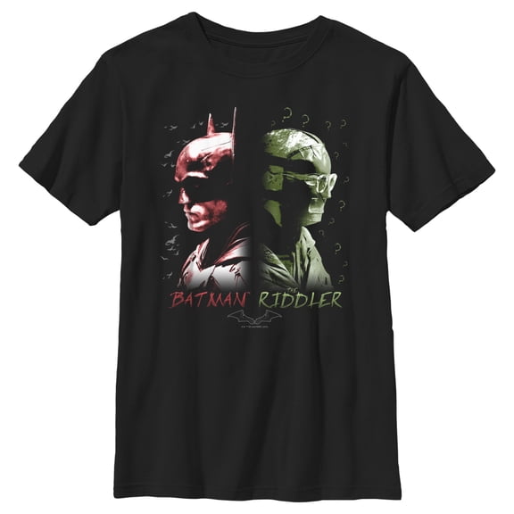Boy's The Batman Riddler Back to Back  Graphic Tee Black Medium