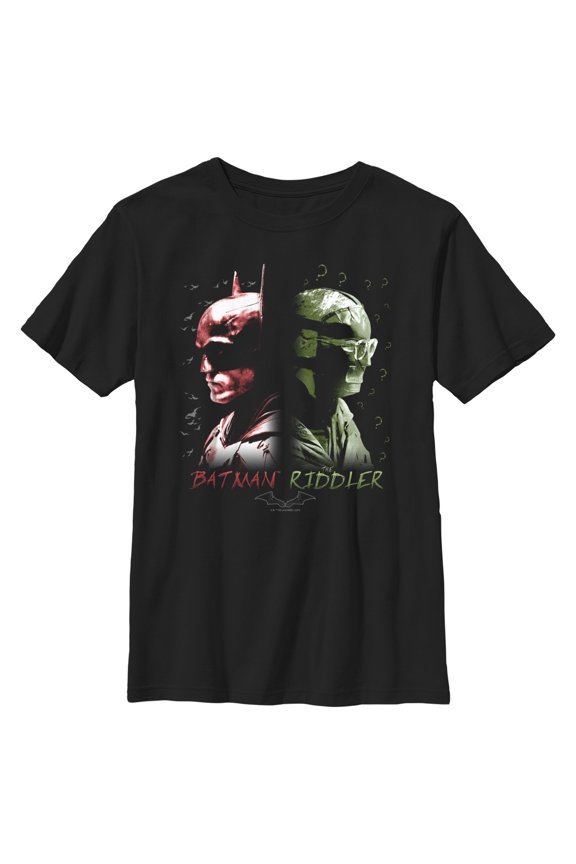 Boy's The Batman Riddler Back to Back Graphic Tee Black Medium