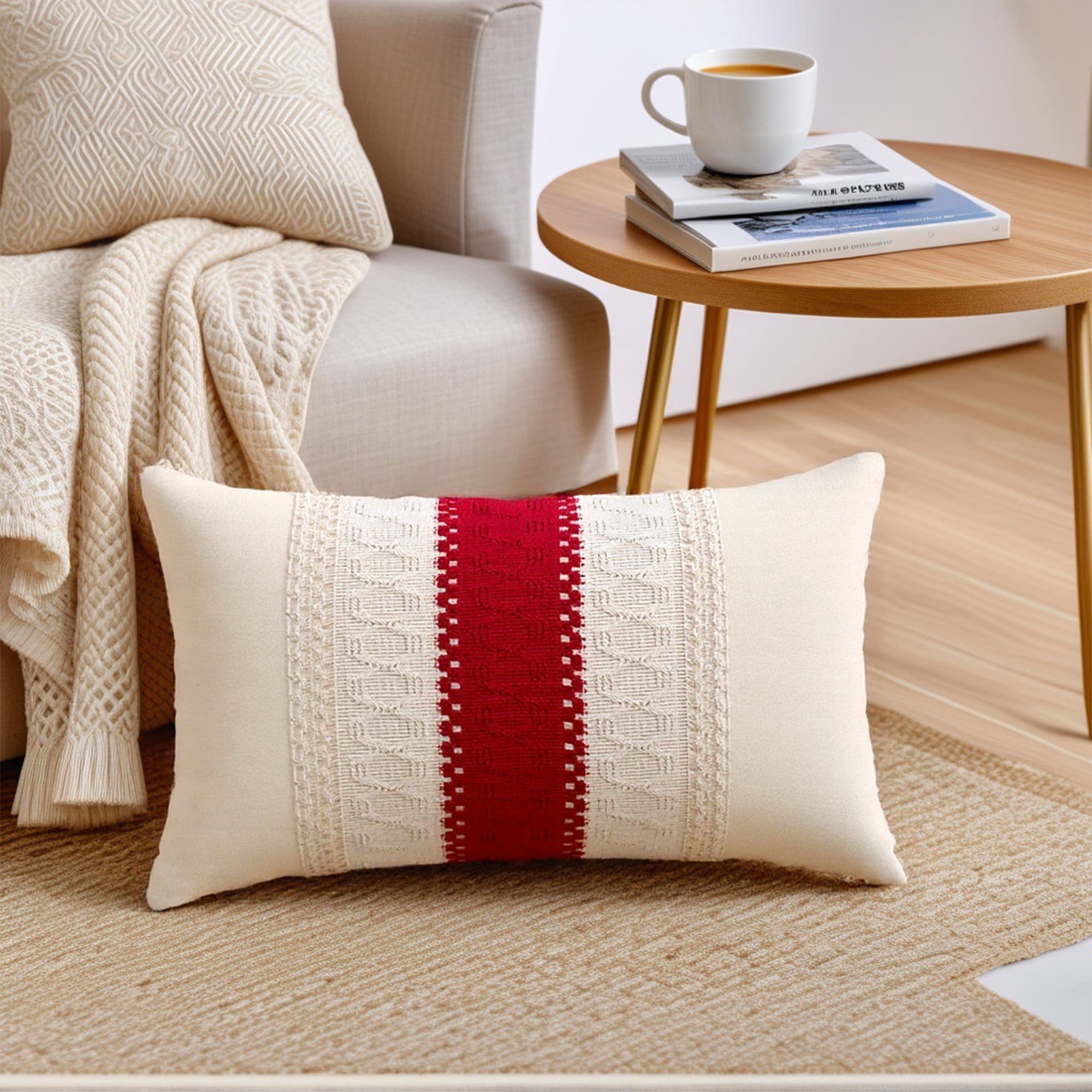Unique Bargains 2Pcs Geometry Weave Throw Pillow Covers for Sofa Grey 12" x 20"