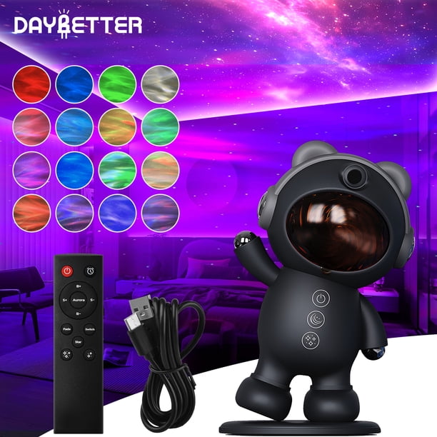 DAYBETTER Proyector Estrellas Galaxia Astronauta, Luces Led Dormitorio c/ Temporizador y Ctrl Remoto, Luz Noche Nebulosa Estrellada p/ Niños, Cumpleaños, Día de San Valentín Negro