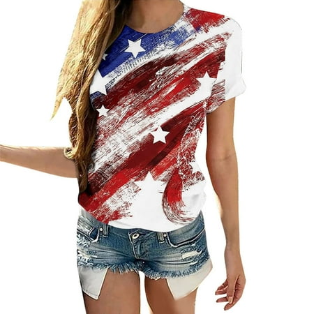 

Shirts for Women Shirts for Women Women Summer Independence Day Printing Blouse Tees Casual Crewneck Short Sleeve T-Shirts Tops Crop Top White Tank Tops Women Clearance White S