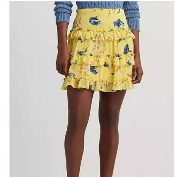 Lauren Ralph Lauren Womens Ruffled Miniskirt Yellow 6