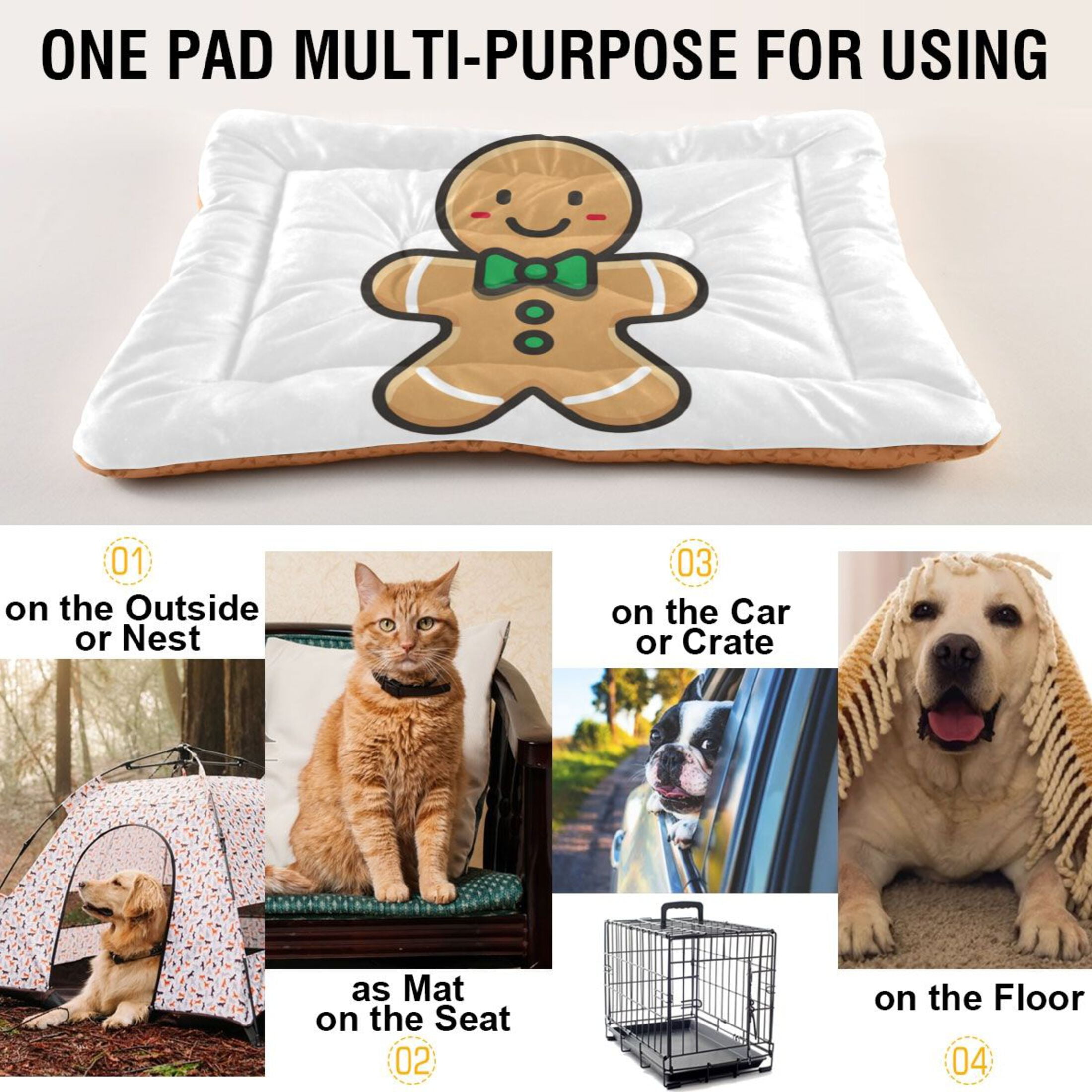 Cozy Mat Pet Bed Indoor Outdoor Warm Soft For Cat Dog Puppy(S/M) Gingerbread Man Character