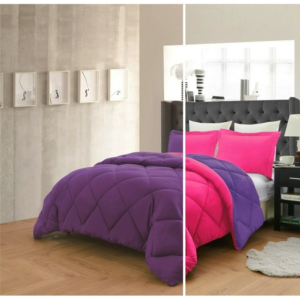 Reversible Comforter and Pillow Shams 3Piece Set In All Colors Down