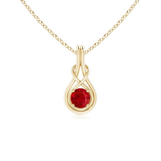 Angara Collier en Rubis Naturel - Pendentif Solitaire en Rubis Rond Nœud Infini en Or Jaune 14 K pour Femmes