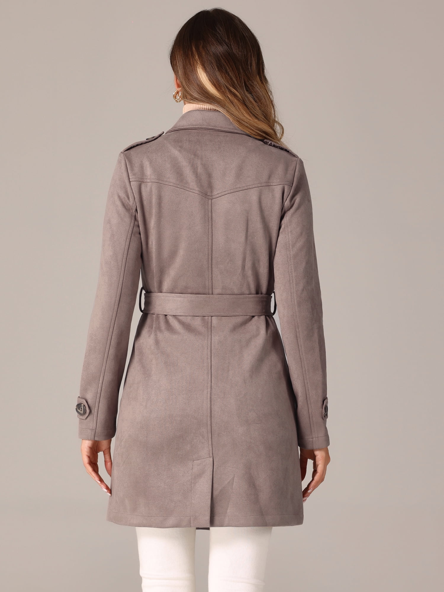 DARING DIVA Faux Suede Trench Coat Notched Lapel Double Breasted Jacket XL Dark Beige