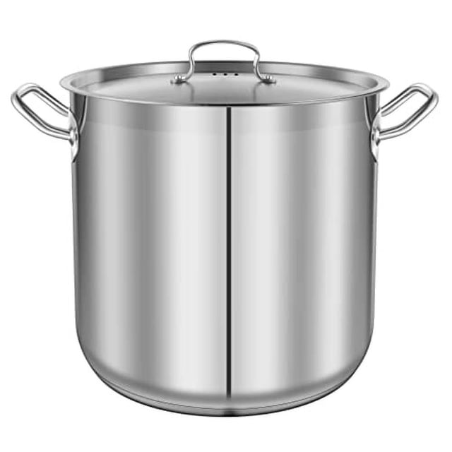 Stainless Steel Cookware Stockpot, 35 Quart Heavy Duty Induction Soup Pot with Stainless Steel Lid and Strong Riveted Handles, Even Heat Distribution, Compatible with Most Cooktops