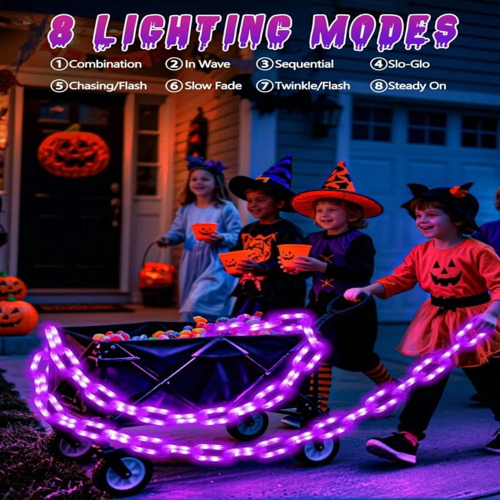 Halloween Chain String Light Decorations Outdoor Indoor, 160 LED Lights with 8 Modes Waterproof Lighted Prop Chains for Halloween Party Favors Yard Haunted House Spooky Decor