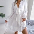 thumbnail image 4 of Pompotops Mode Femmes Décontractée Aguichant Col en V Robes Unies Été Manches Longues Robe Bandage en Solde, 4 of 8