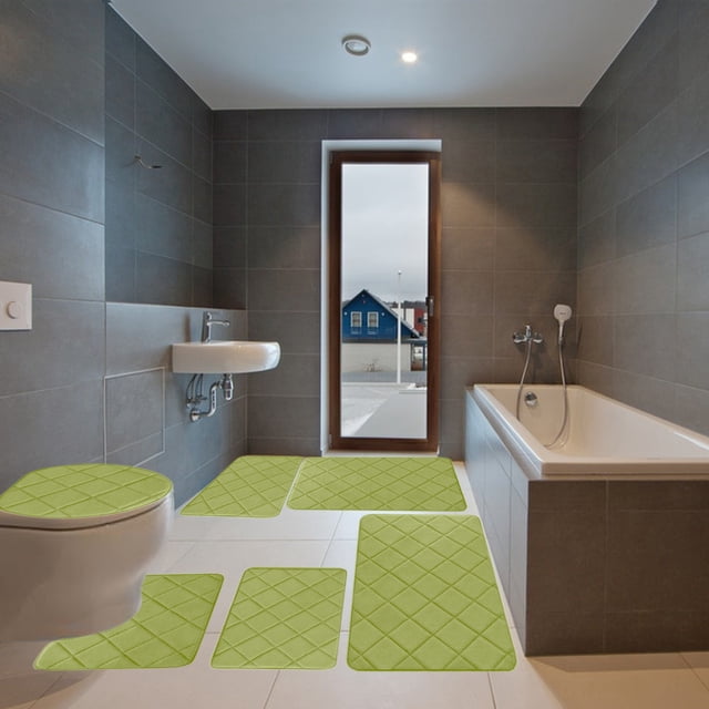 Fwttom Foam Bath Mat 6 Set Whole Room Bathroom Rugs for 6 PCS Toilet Mats Universal Soft Comfortable Water Absorption Non Slip Thick Machine Washable Easy Dry