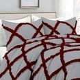thumbnail image 2 of 5 Piece Luxury Two Tone Diamond Ruffle Pattern Comforter Set Super Soft, All Season 800 Thread Count, 100% Egyptian Cotton, Oversized Super King Size Silver-Burgundy Color, 2 of 4
