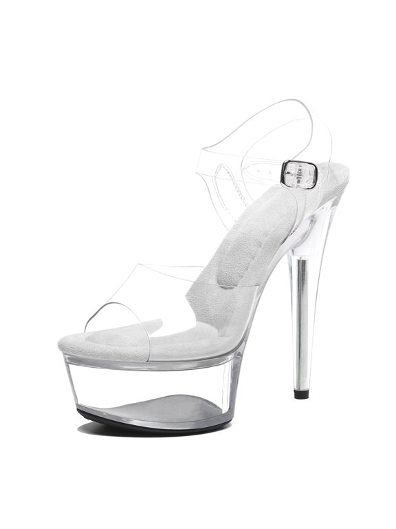 Women's 6-Inch Clear Platform Heels Pole Dancer Shoes, Stiletto Sexy Pole Dancing Exotic High Heel Shoes for Party & Club, Clear 6