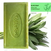 Kalliston | OLIVE SOAP with SAGE LEAF & SAGE EXTRACT | Olive Soaps with Herbs Collection | For Detoxifying & Cleansing | FREE PUMICE STONE | Born in Greece | 200g each soft bar | Pack of 2