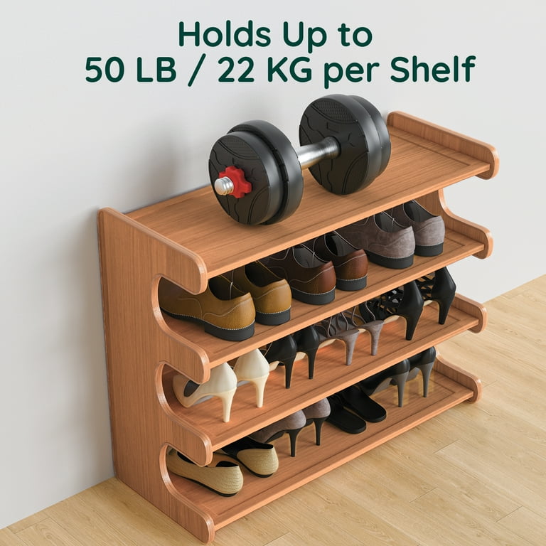Mehoom Bamboo Shoe Rack Organizer, 4 Tier, Holds 16 Pairs, Brown