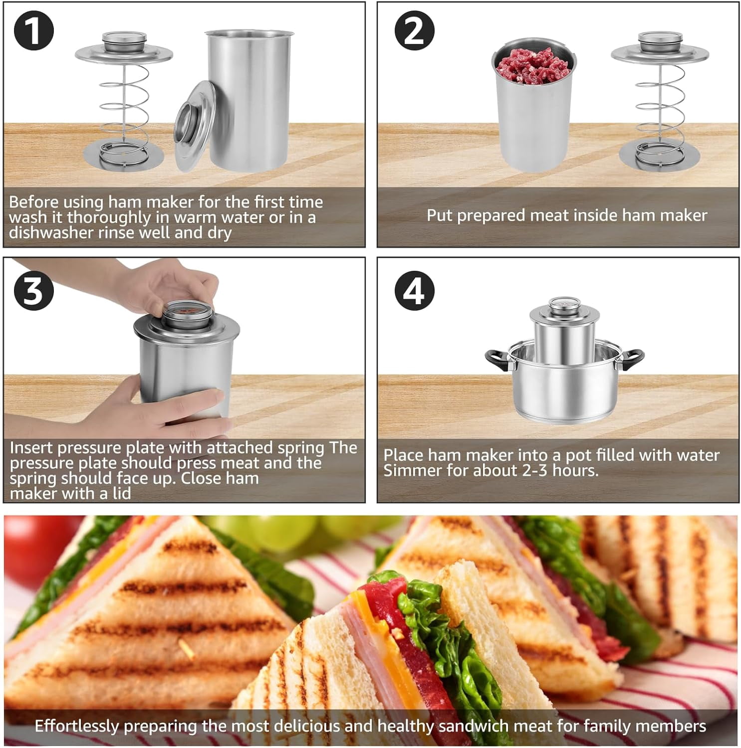 Ham Meat Press Maker with Thermometer, 2026 Stainless Steel Ham Press Maker Machine Gourmet Cooking Tools, Round Shape Meat Press Maker Machine, Kitchen Bacon Meat Pressure Cookers Boiler Pot