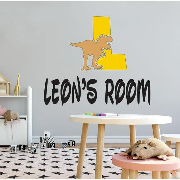 DINO LETTER L - Kids Bedroom Letter L Alphabet Art Decoration T-Rex Dinosaur Silhouette Design Personalized Name Vinyl Wall Decal Sticker 10" x 8"