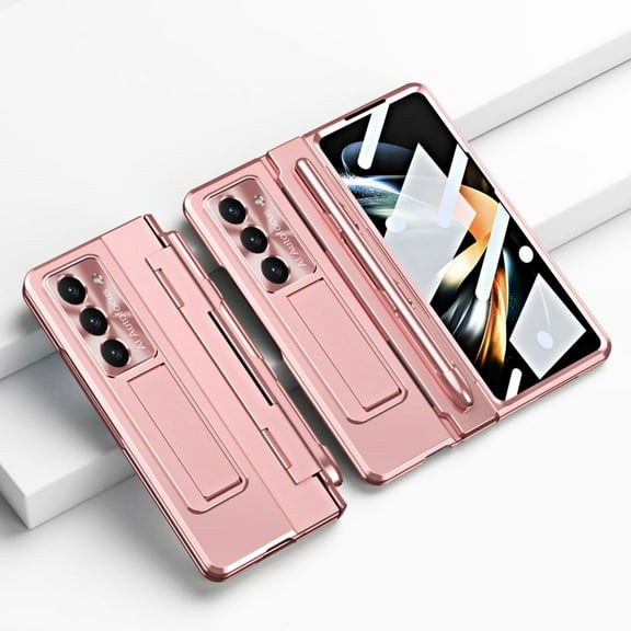 Haobuy Compatible with Samsung Galaxy Z Fold 5 Kickstand Case with Screen Protector S Pen Shockprood Cover-Pink