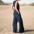 thumbnail image 5 of WCJM Blue Womens Large Plain Sleeveless Trousers Suit Cotton Linen Casual Long Sleeved Loose Cotton Suit, 5 of 7