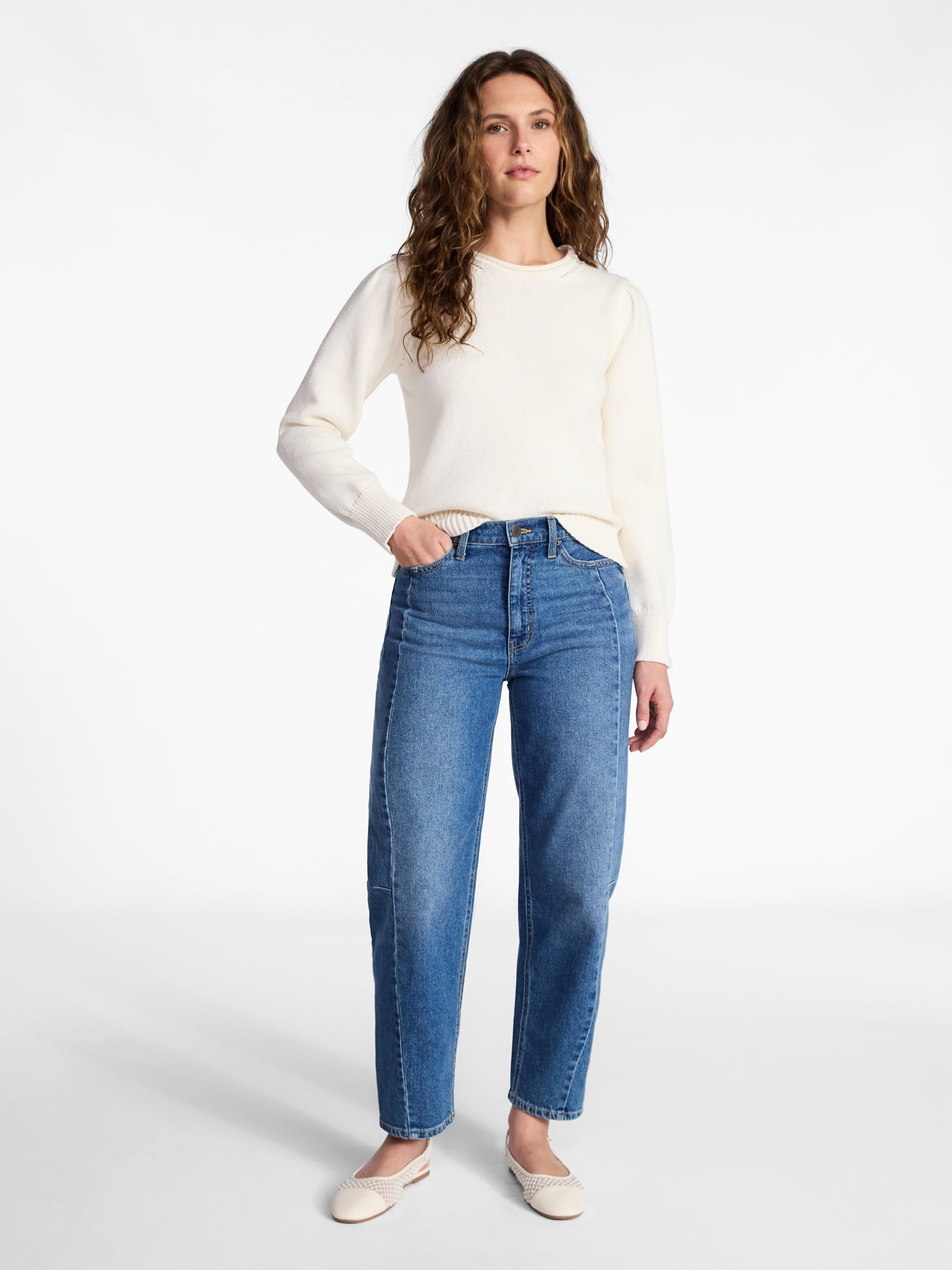 Time and Tru Women's Crewneck Sweater with Long Sleeves, Sizes XS-XXXL