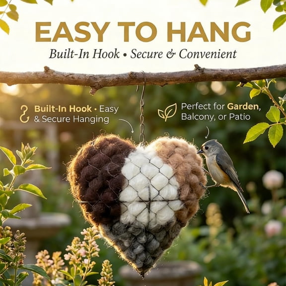 2026 Bird Nesting Material Holder: Handmade Fiber Bird Nesting Heart,Hummingbird Nest Boxes for Outside,Winter Tree Shelter for Wild Birds,Dual-Season Nester Houses for Garden Outdoor View（1PC)