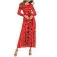 thumbnail image 3 of Odeerbi Dresses for Women 2025 Casual Maxi Dresses Fashion Round Neck Long Sleeve Beach Polka Dot Bage Long Dress Red, 3 of 5