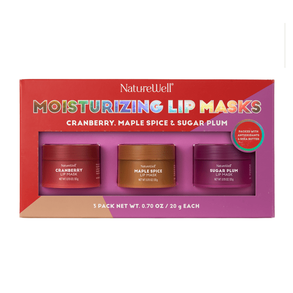 NatureWell Hydrating Lip Masks, Cranberry, Maple Spice, & Sugar Plum 0.70 Ounce (Pack of 3)