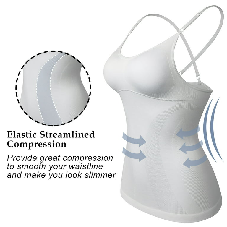QRIC 2 Pack Shapewear Tops for Women Tummy Control Body Shaper Cami With  Built-in Bra 