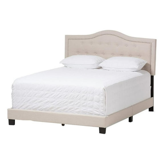 Bowery Hill Modern Fabric Tufted Queen Low Profile Bed in Light Beige