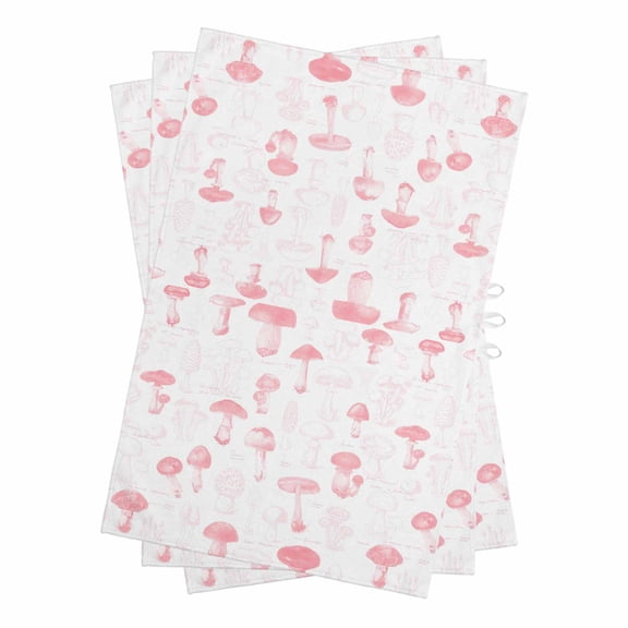 Pink Mushroom Kitchen Towels Set of 3, Water Absorbent Dish Towel, Vintage Botanical Autumn Farmhouse Decorative Hand Towels - Quick Drying Cloth for Cooking Baking, 18x28 Inch