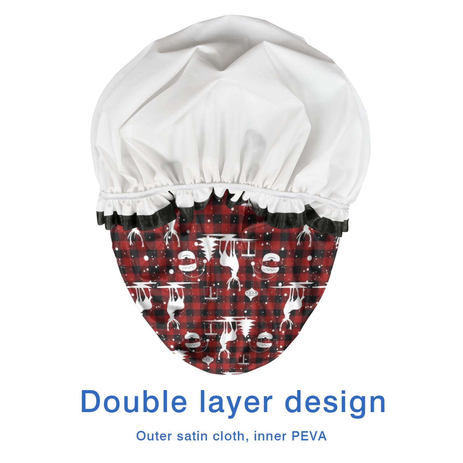 Shower Caps,Red Christmas Plaid Deer and Tree Pattern Waterproof Shower Cap for Women 4 Pieces,Double Reusable Hair Cover for Shower PEVA Elastic Stretch Hem