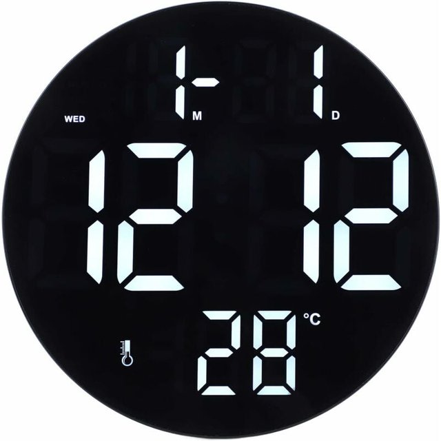 Reloj digital LED, soporte de reloj redondo moderno montado en la pared, reloj silencioso alimentado por USB de 12 horas, para sala de estar, dormitorio, aula, oficina