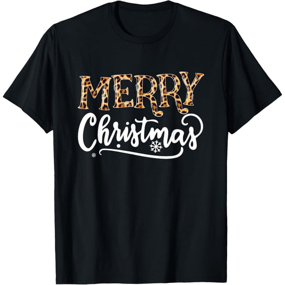 Premium model-Unisex-100% cotton-Merry Christmas Leopard Cheetah Print Xmas Family Matching T-Shirt