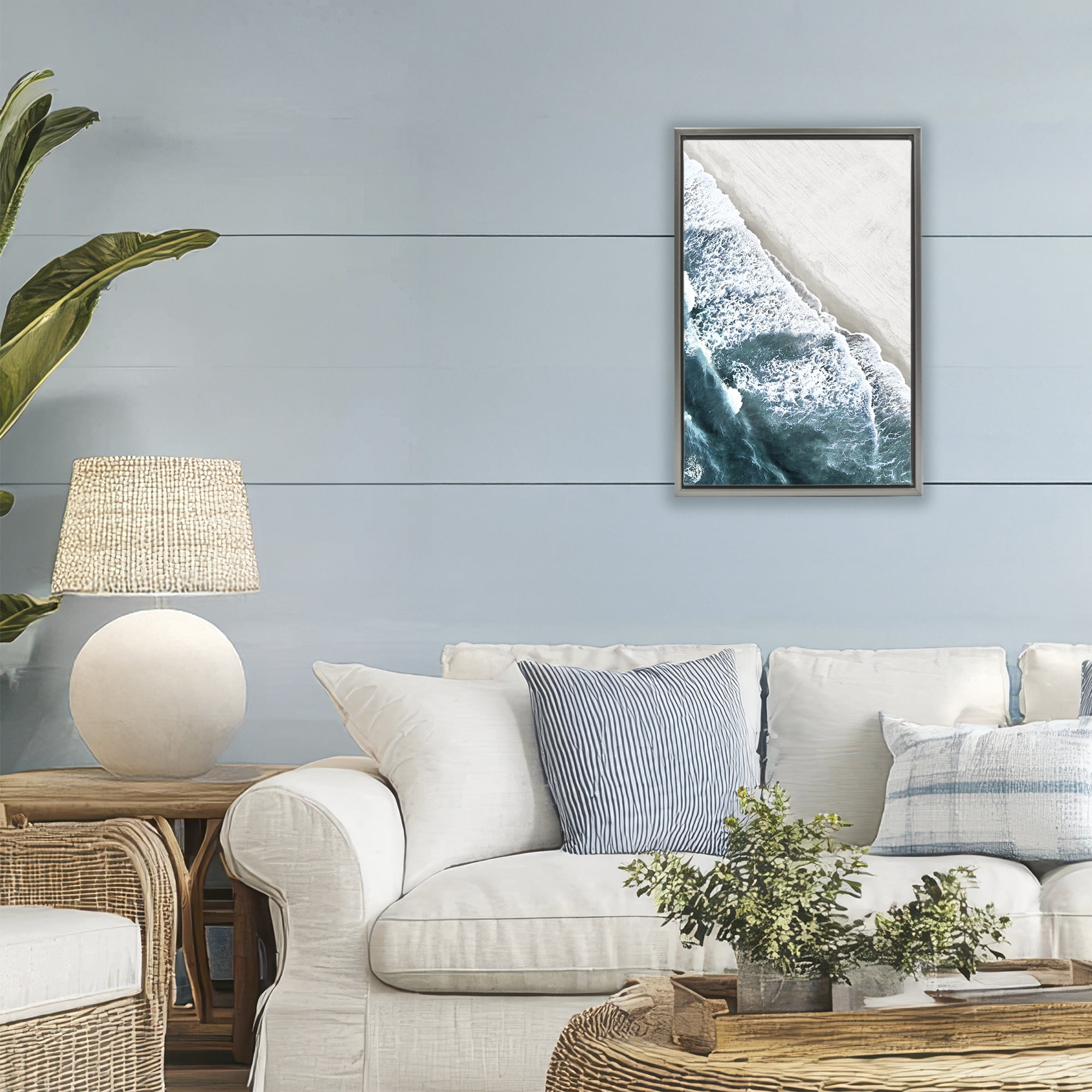 Stupell Industries Corolla Beach Breezy Shoreline Gray Framed Floater Canvas Wall Art, design by Natalie Carpentieri