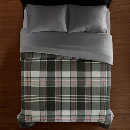 Mainstays Gray Plaid Soft Microfiber Reversible Comforter