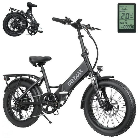 GOTRAX F2 Folding Electric Bike for Adults, 500W/48V/32kph/20" x 3" Fat Tire E-Bike with LCD Display,Black