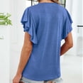 thumbnail image 5 of NAFUU Soft Ladies T-Shirts Solid Color V-Neck Summer Batwing Sleeve Loose Fit Casual Top With Small Collar Women's T-Shirts，Blue, 5 of 8