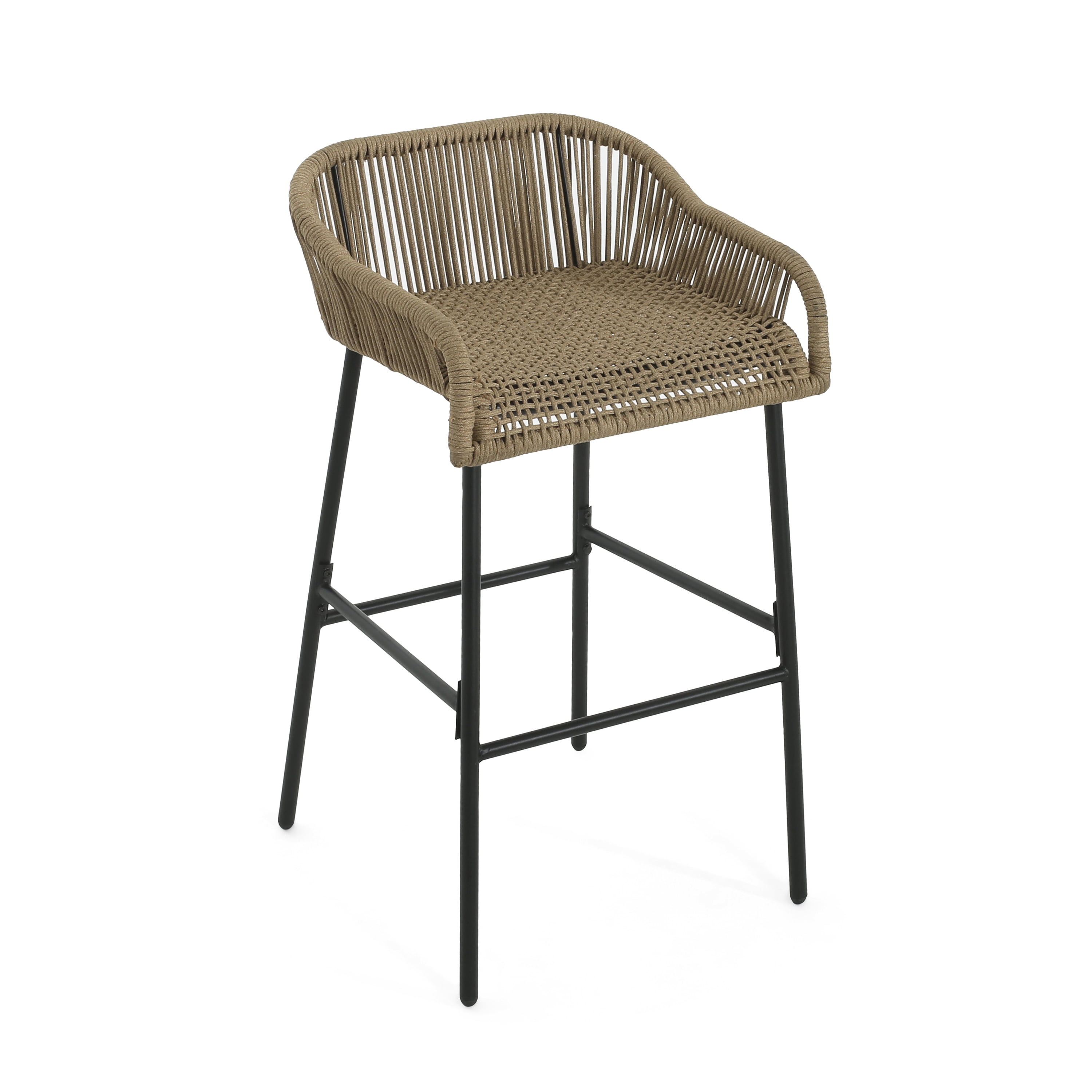 Outdoor Rope Bar Stools Set of 2 for Patio Bar Counter, Brown
