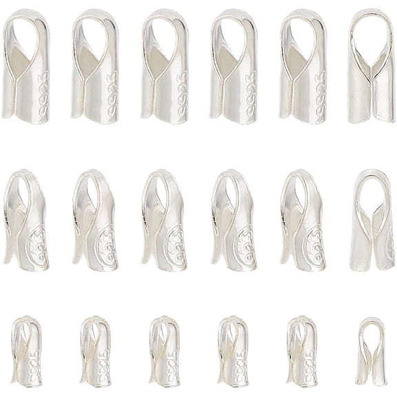 30 Pcs 925 Sterling Silver Crimp End Caps 3 Sizes Folding Crimp Ends Beading Cord Wire Thread Thread Protector for Necklaces Bracelets Jewelry Craft Making